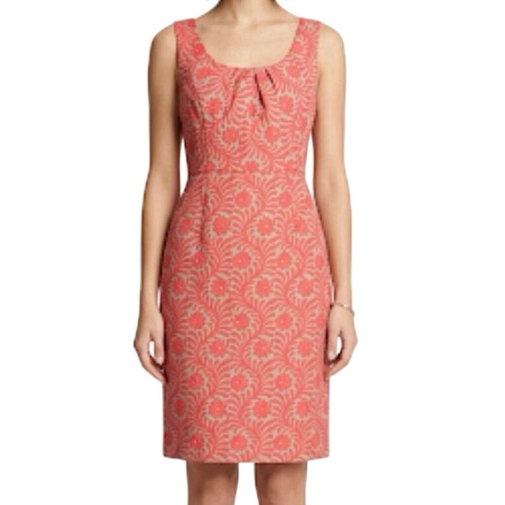 Milly New York Macey Pencil Sheath Dress Watermelon Red/Tan Cotton/Silk Size 6